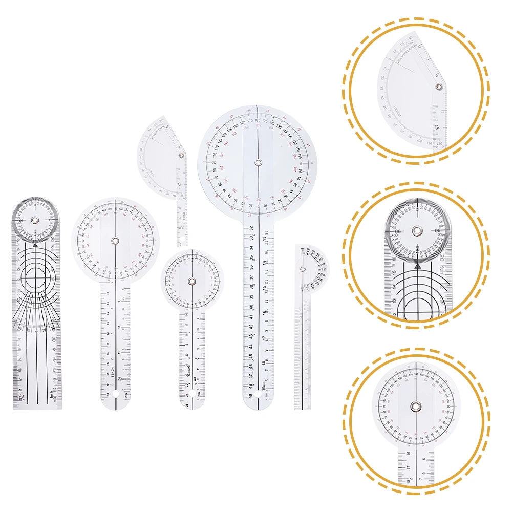 

6pcs Goniometer Set Clear Reading Precision Measurement for Joint Finger Spinal Angle Body Protractor Ruler Plastic Material