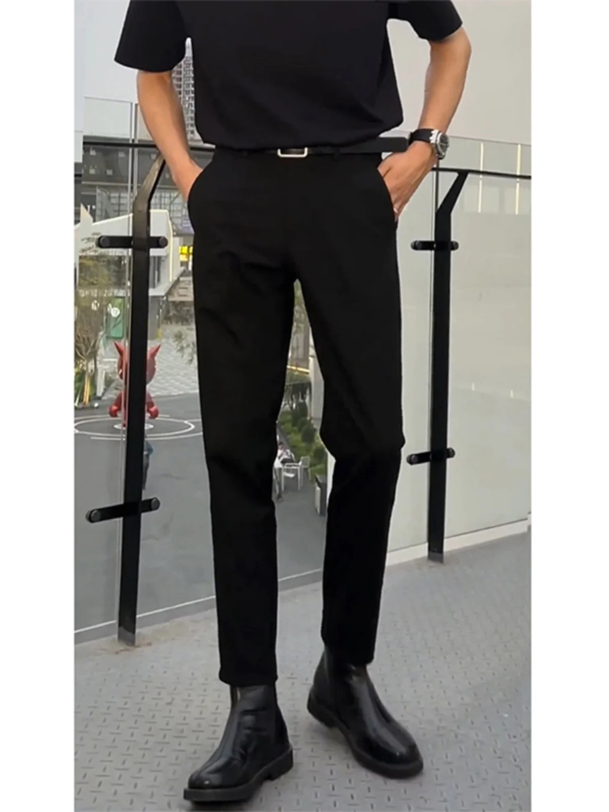 

Bla Slim Fit Men's Formal Trousers Straight Leg Summer High End Faion Brand Naples Nine-Piece Pants Casual Polyester Fiber