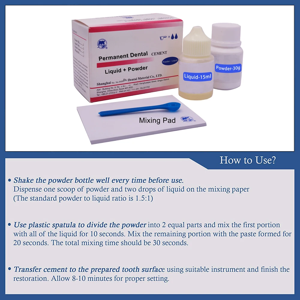 Kit Cimento Dental Permanente para Prótese Dentes, Material de Odontologia, Adesivo Super Forte, Ponte Crown, Gic Fuji