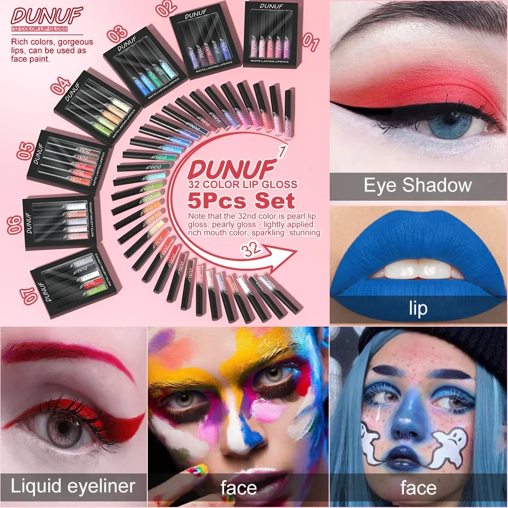 CmaaDu 5 Pcs/Sets Multifunctional Face Body Painted Liquid Lipstick Eyes Makeup Nude Eye Shadow Dark Red Black lasting Eyeliner