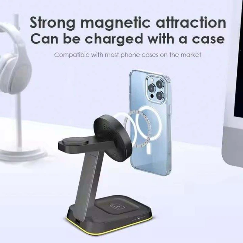 2025 بيع Qi2 محطة شاحن لاسلكي 30 واط 3 في 1 حامل شحن لاسلكي آيفون 17 16 15 14 13 12 برو/ماكس مع ضوء الليل