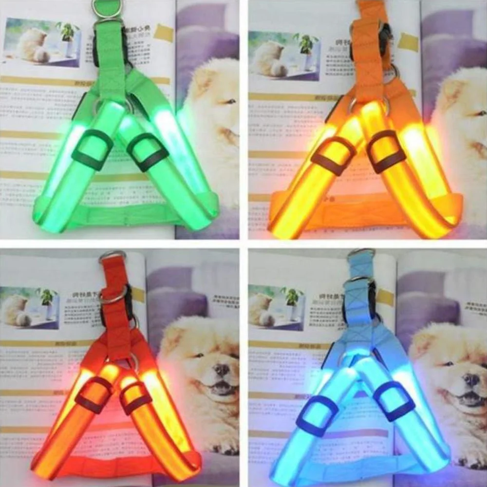 Nylon Pet Safety LED Harness Dog Product Flashing Light Harness LED Harness Leash Rope Belt LED Dog Collar Vest Pet Supplies