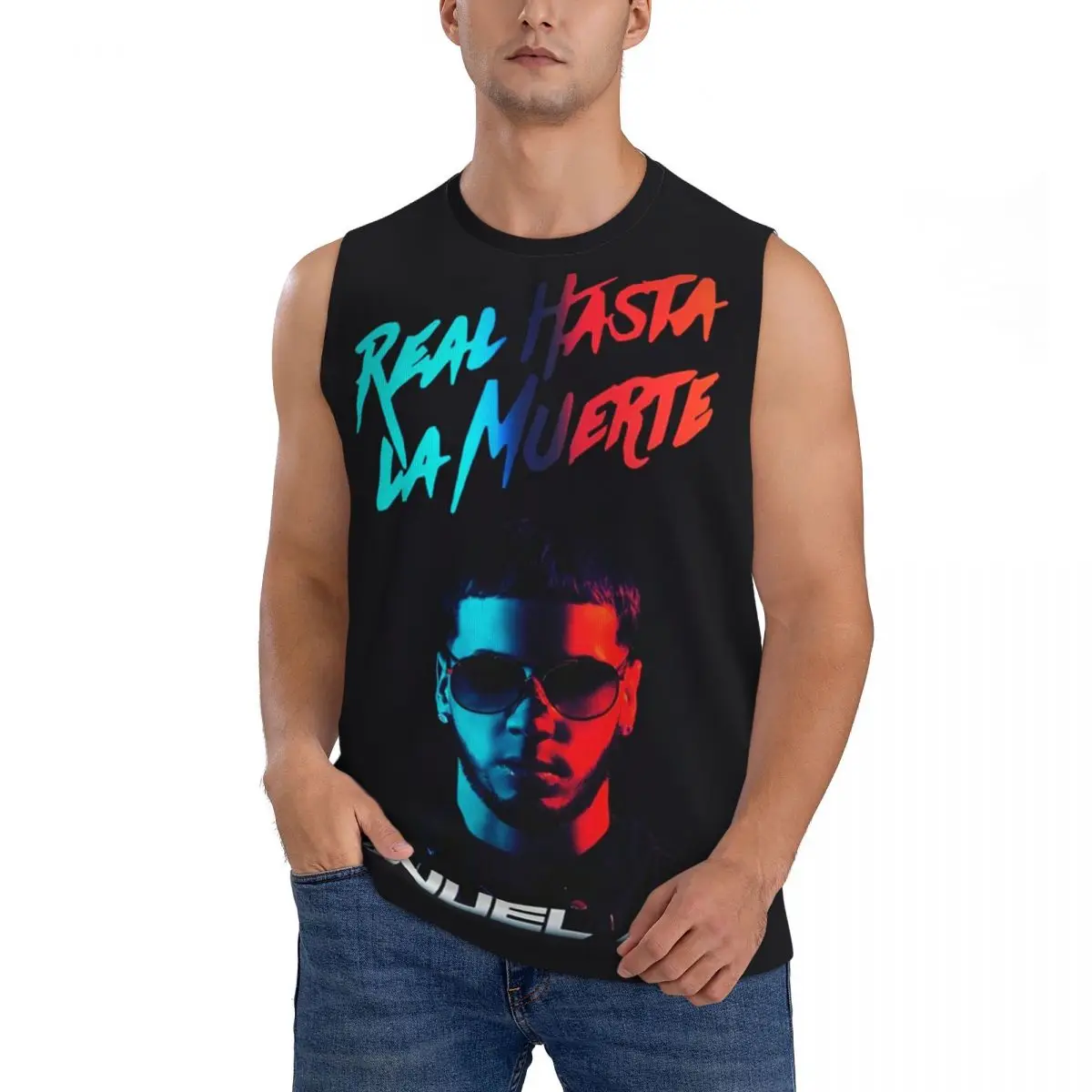 Fashion Hot Rapper Anuel AA Men Sleeveless Tank Tops Quick Dry Breathable Gym Fitness Running Summer Casual Sport Vest