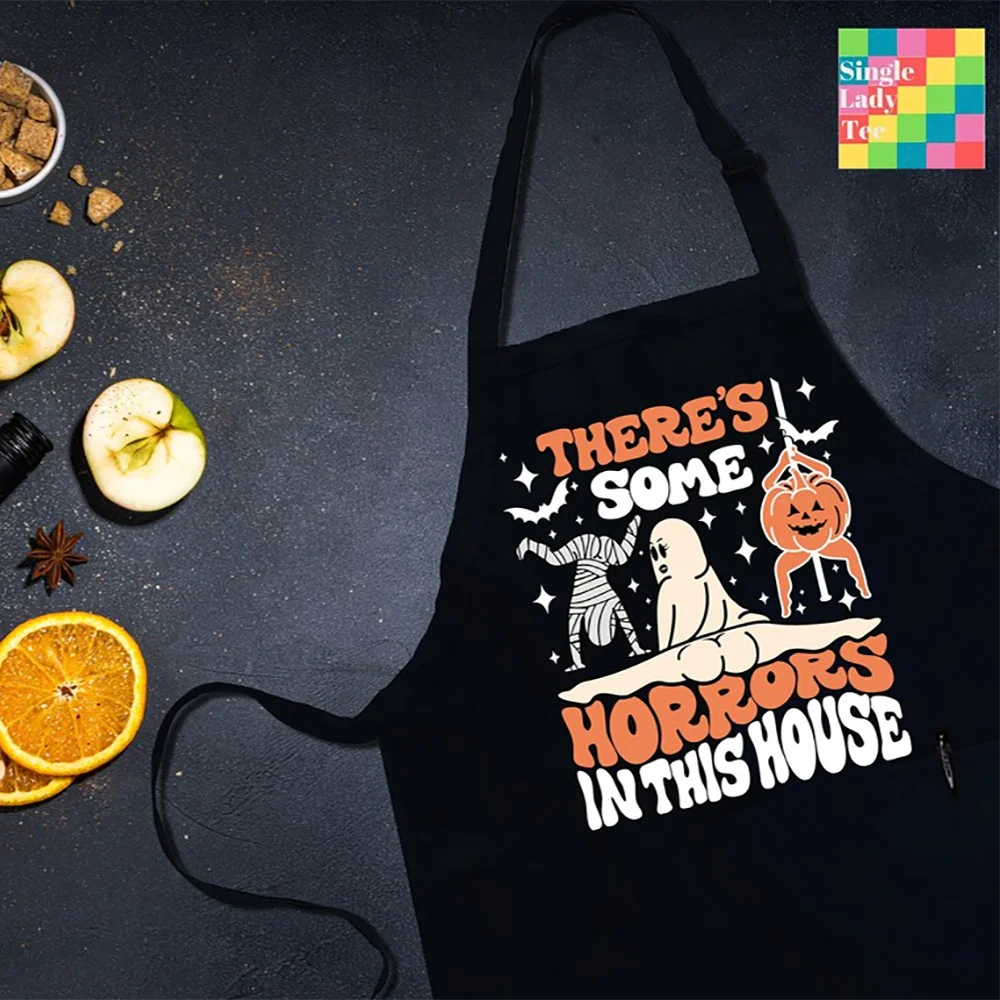 Halloween There’s Some Horrors In This House Apron Funny Kitchen Gift for Her children aprons for party room decoration supplies