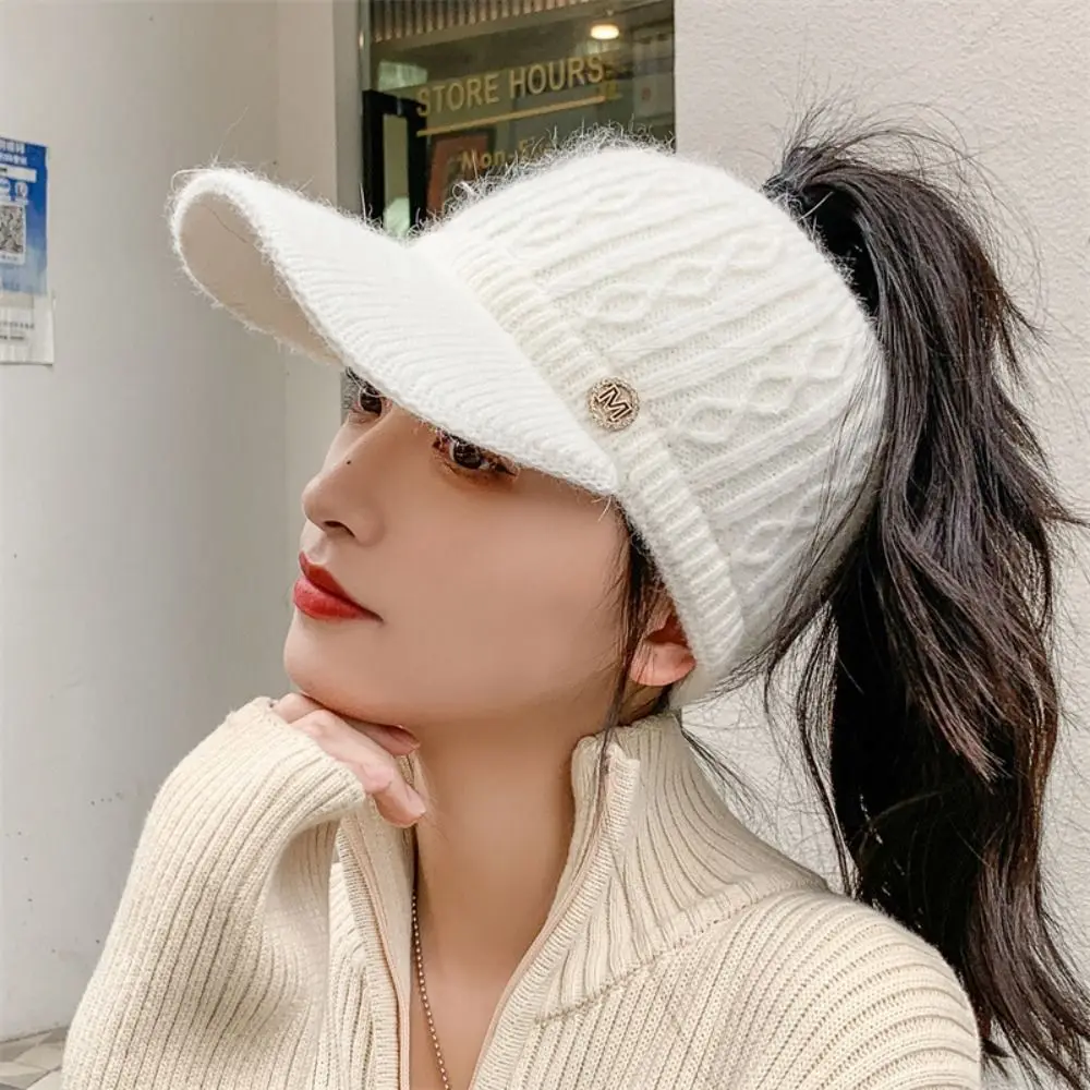 Women Hats 2026 New Autumn Winter Warm Rabbit Knitted Hats Outdoor Sports Golf Ponytail Hat Baseball Caps Empty Top Caps 1PC