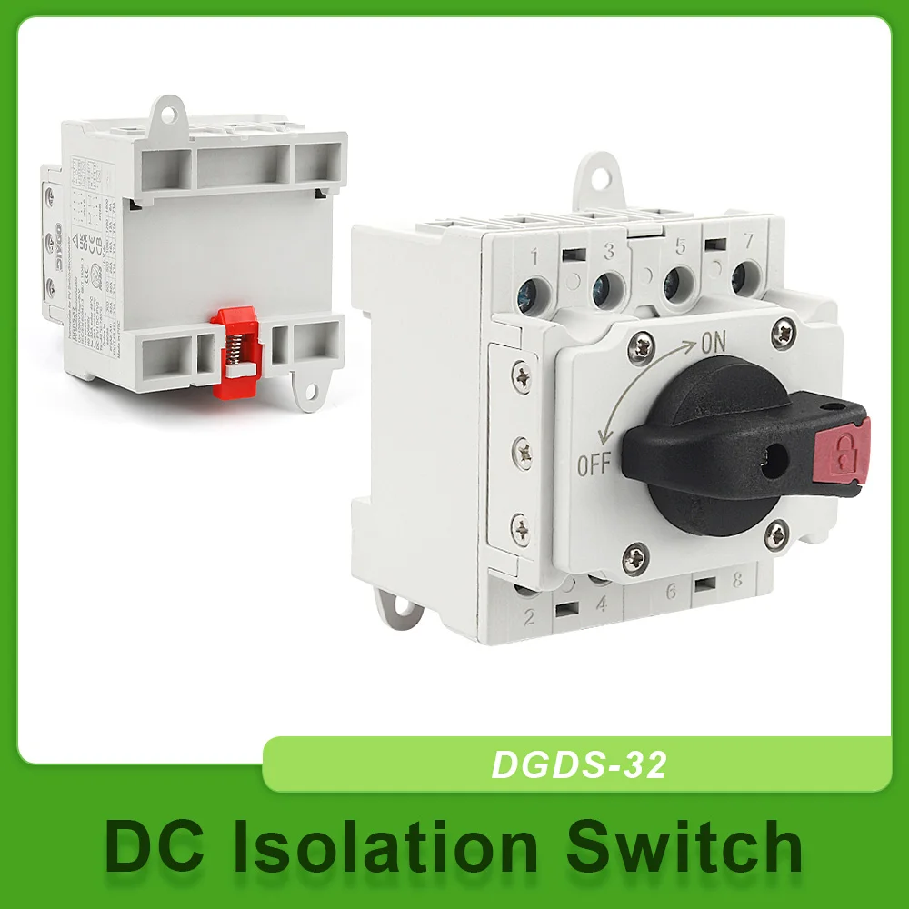 4P DC Isolator Rotary Switch Rotating Handle Din Rail Type Disconnect Switch 32A 1500V For PV Distribution Box Mount