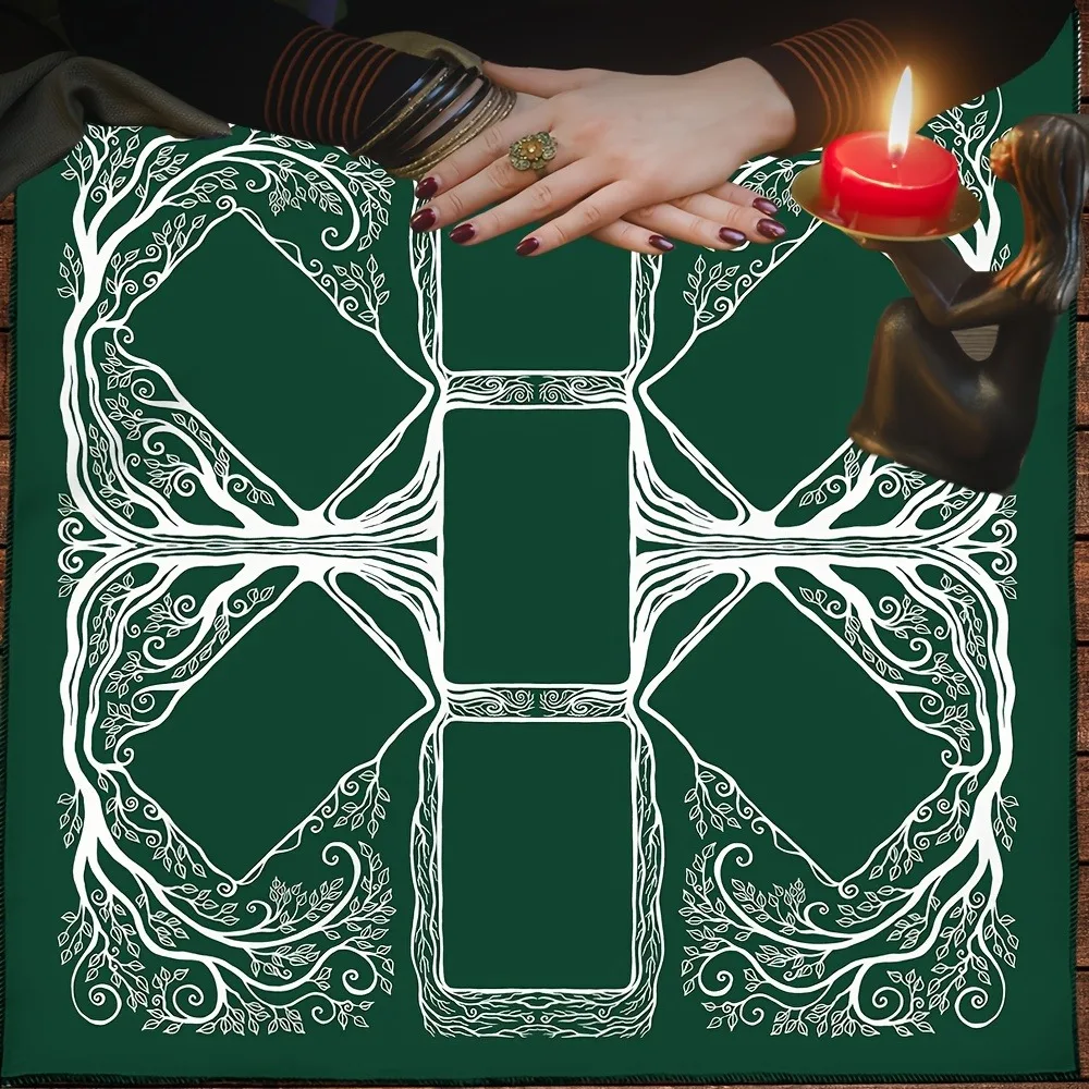 Tree Of Life Tarot Altar Cloth Multiple Sizes HD Print Celtic Knot Green Witchcraft Polyester Divination Kitchen Xmas Decor