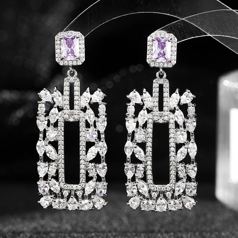 

SENYU Glam Geometric Drop Earrings Purple Cubic Zirconia Sparkle Crystals Women Statement Jewelry for Parties Elegance Occasions