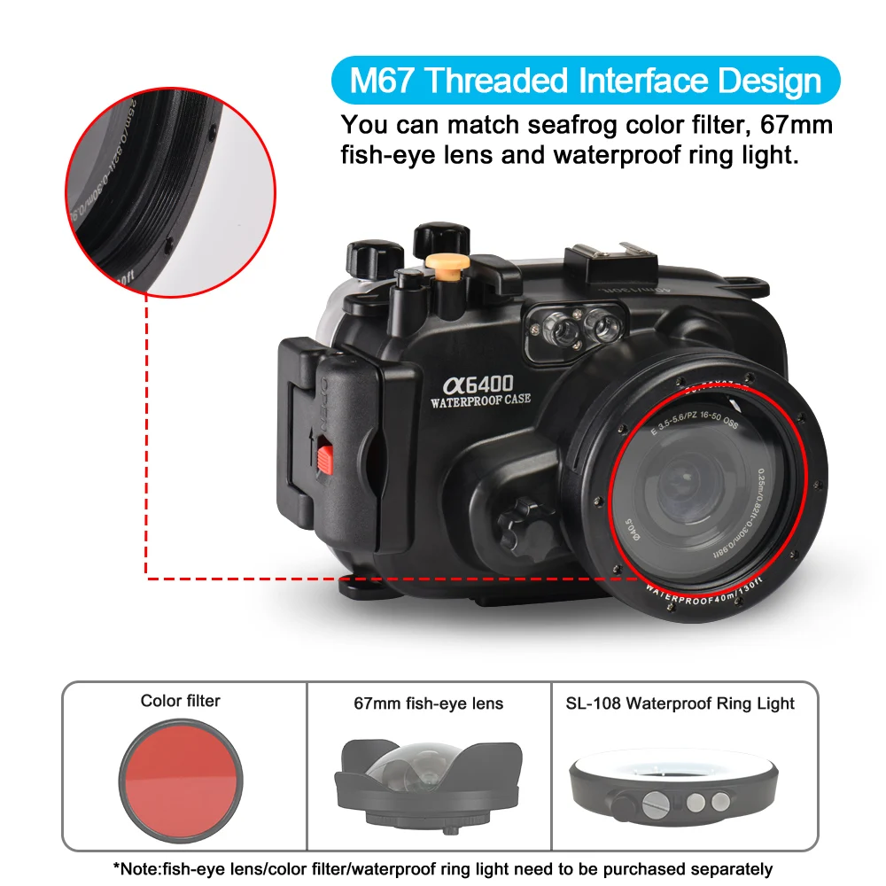 Tas Selam Seafrogs untuk Casing Kamera Digital Sony A6400 dengan Pegangan Elektronik Peralatan Selam Profesional Tahan Air 40 M