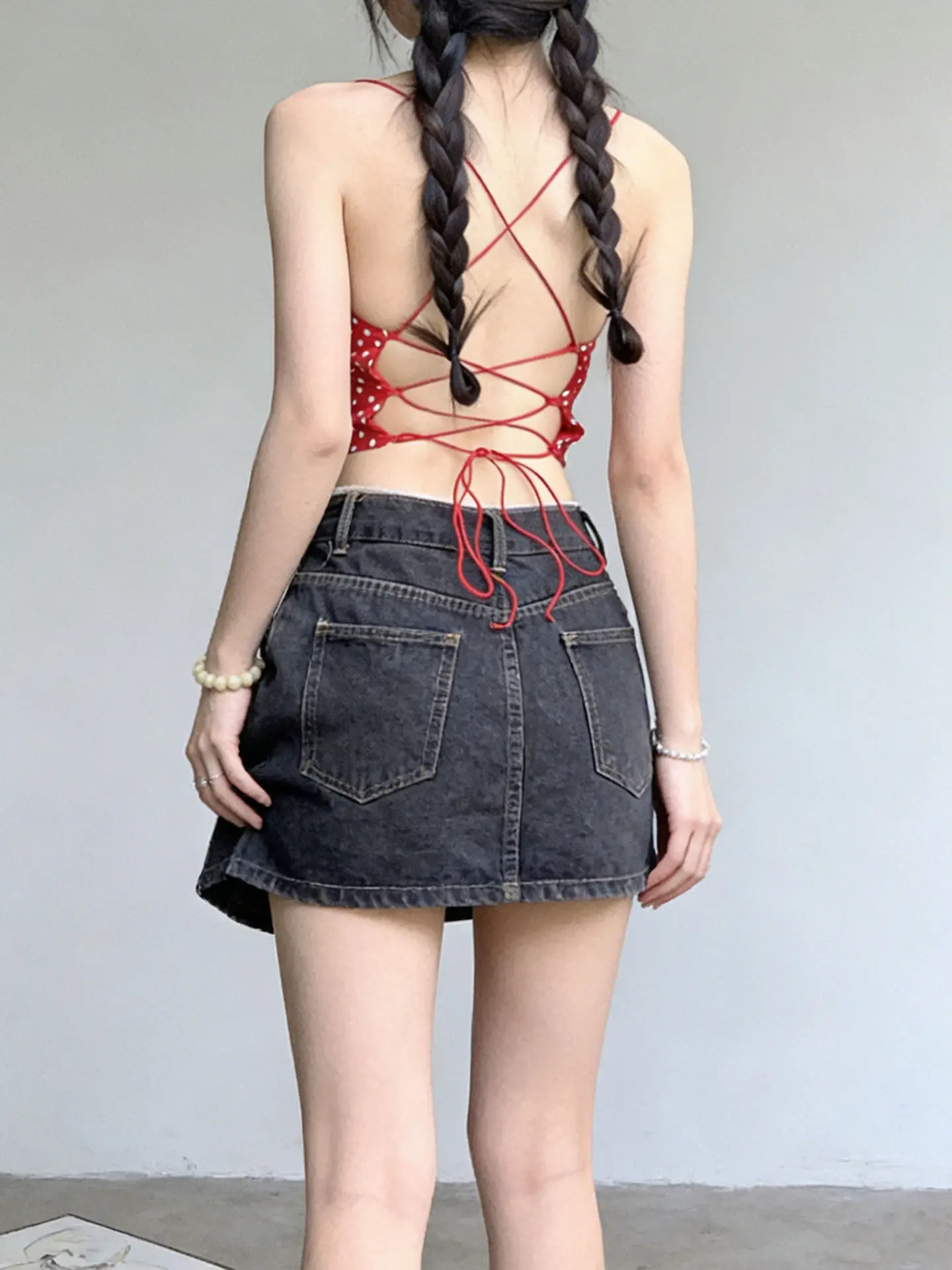 Red Cross-Back Crop Top Tank Vest Women Summer Outdoor Wear with Chest Pad Beautiful Back Bra Integrated Inner Wear Base Shirt