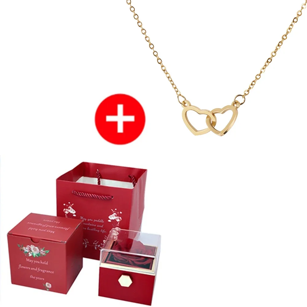 2024 New Valentine Eternal Rose Jewelry Ring Boxs Rotate Wedding Pendant Necklace Storage Case for Women Girlfriend Gift Box