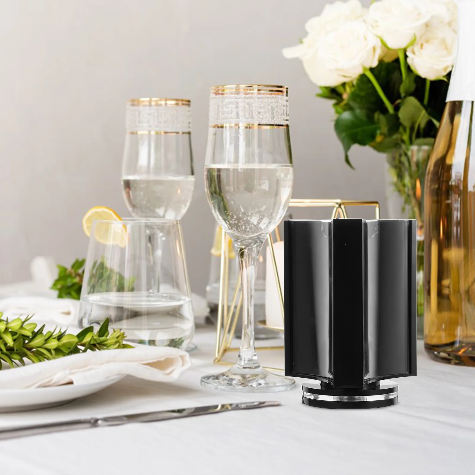 

Rotating Tabletop Menu Display Stand Clear 3-Panel Acrylic Holder for Restaurants Hotels Menus Pricing Info Marketing Signage