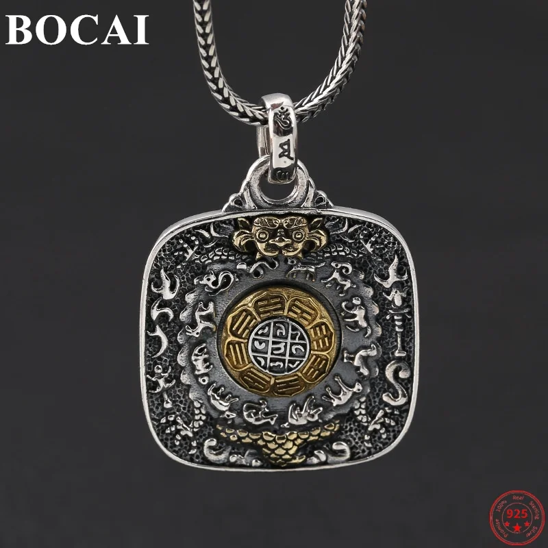 BOCAI S925 Sterling Silver Pendants for Women Men New Fashion Twelve Zodiac Eight Auspicious Signs Six Syllable Mantra Jewelry