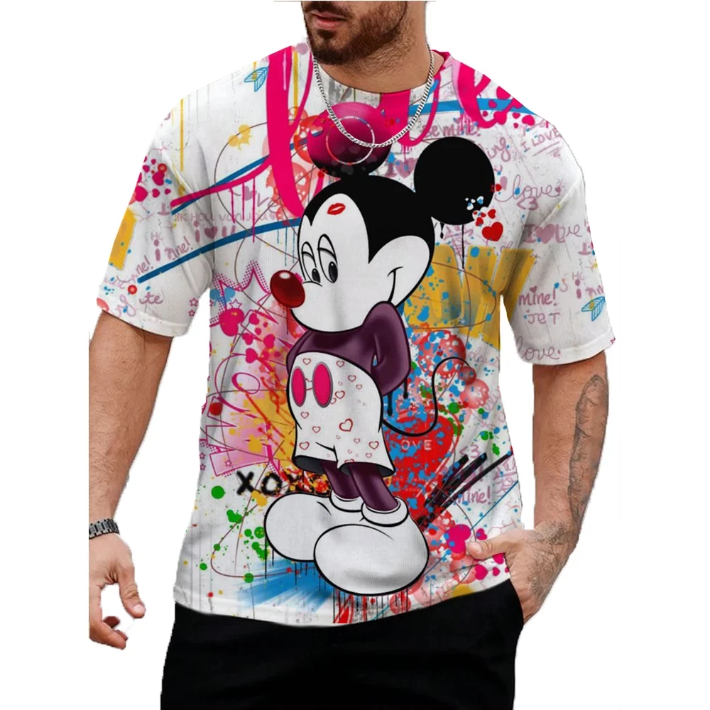 Disney Summer Men Fun Mickey Mouse T-Shirt Cute Cartoon Tops Tees Fashion Short Sleeve Clothing Male Daily Casual Streetwear