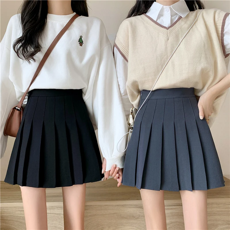 autumn gray Skirt Ladies Clothes Women's High Waist Harajuku Korean Style loose Black Mini Pleated Skirt For School Girl Uniform