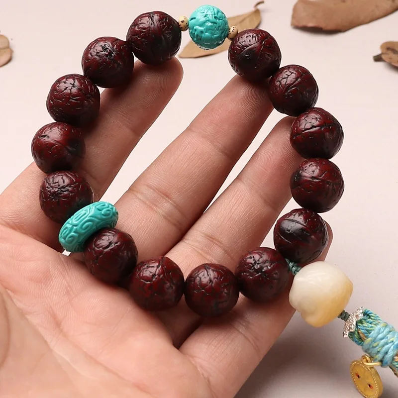 Polished Agate-like Natural Bodhi Bracelet: Nepalese Phoenix Eye Beaded Handheld Jewelry with Bodhi Root Accents, Gift Option