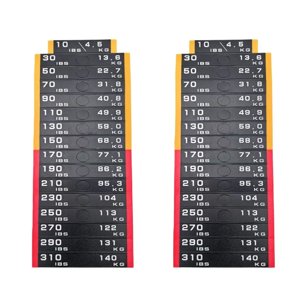 Gym Weight Label Stickers 2 Pack 1.6x9cm Black for Weight Plates Selectors Pulley Systems 4.5kg to 140kg Gym Weight