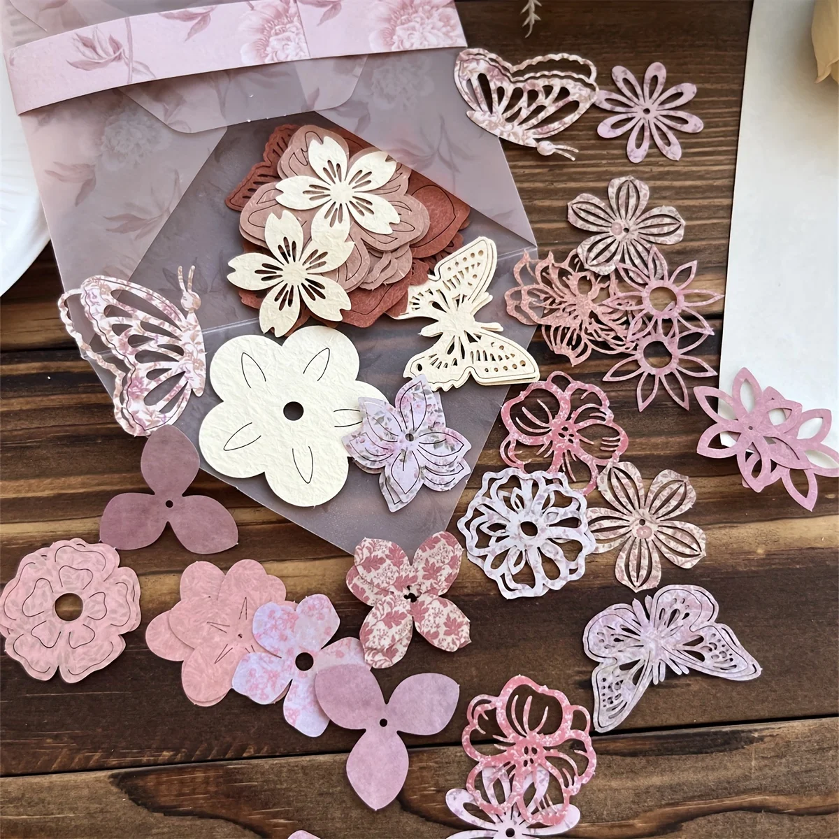 50 pçs flor do vintage borboleta papel decorativo mão conta diário decoração material pape diy scrapbooking materiais de colagem