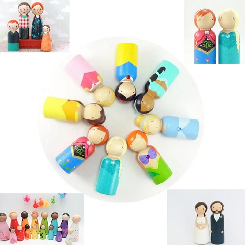 10Pcs 35/43Mm Peg Poppen Mannen En Vrouw Hout Familie Poppen Kinderkamer Decor Diy Graffiti Handgemaakte houten Blank Kinderen Goederen Speelgoed