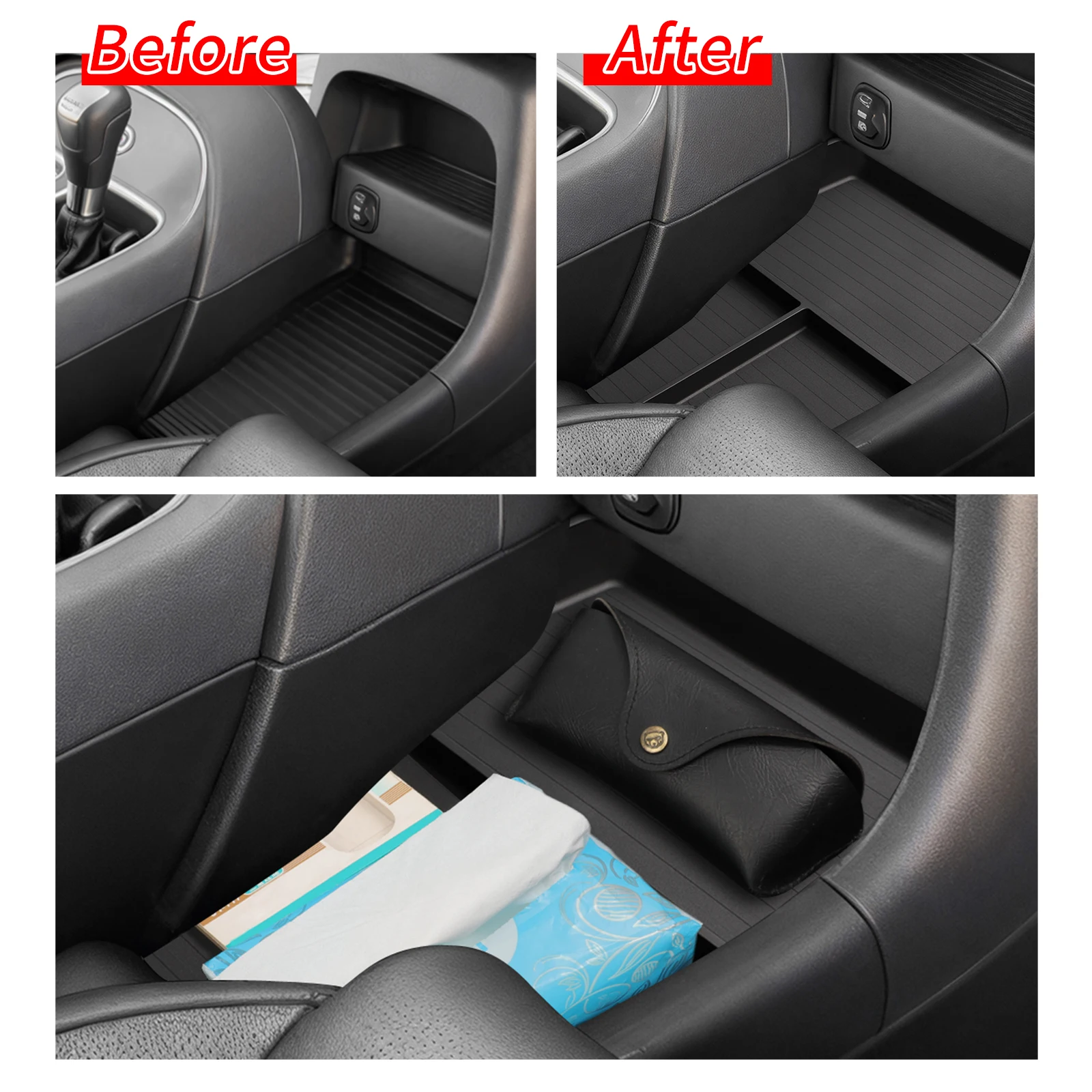 SMABEE for Hyundai Palisade 2026 Center Console Lower Storage Box Car Central Tray TPE Organizer Accessories Tidying Black