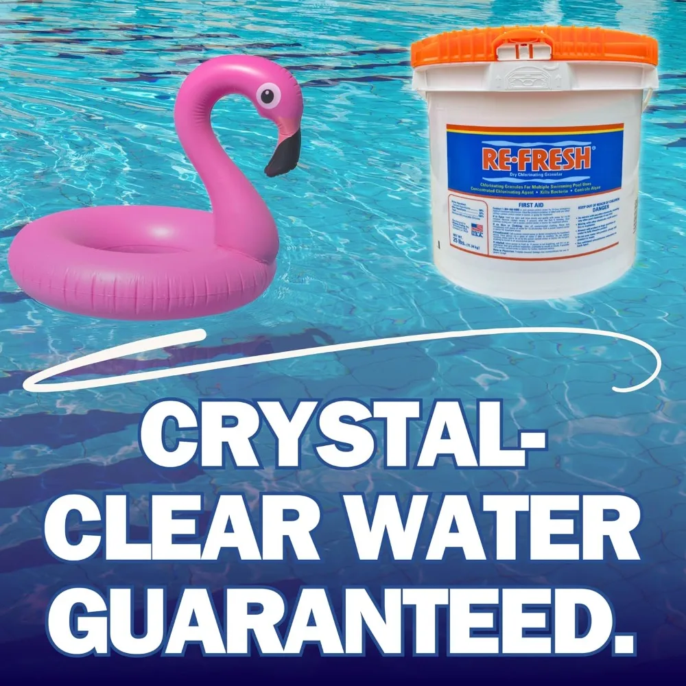 Refresh Granular Chlorine Shock 68% Active Chlorine Fast Dissolve Disinfectant Algaecide For Pool Spa Water Care 25 Lbs Bucket