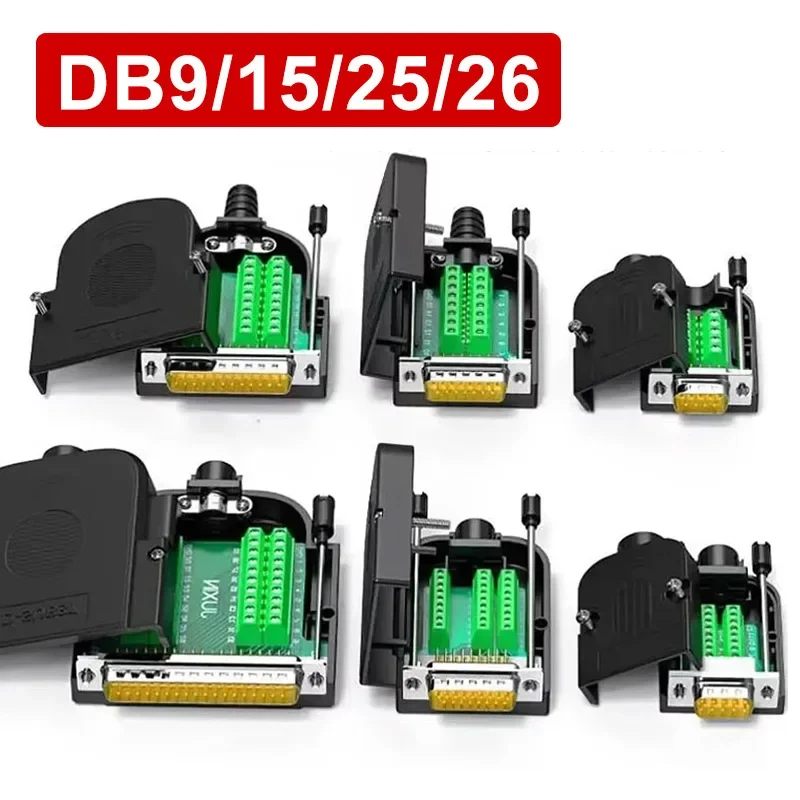 DB9 DB15 DB25 DB26 Male Female Connector 3+9 VGA Breakout Terminal Solderless 9Pin 15Pin 25Pin 26Pin 37Pin D-SUB RS232 Plug
