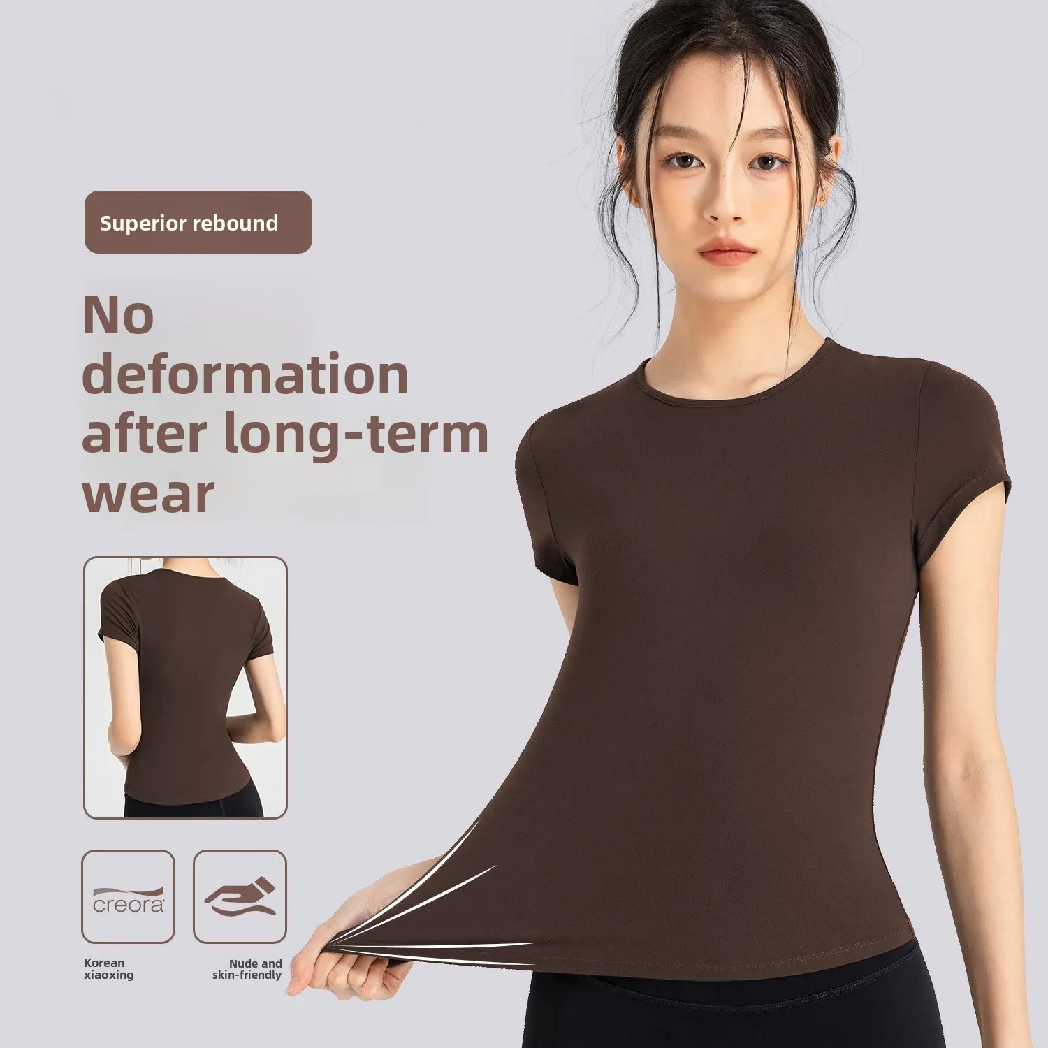 

Casual Sports Short Sleeves Waist Tight Breathable Yoga T-shirt Running Training Nude Fitness Top Women's