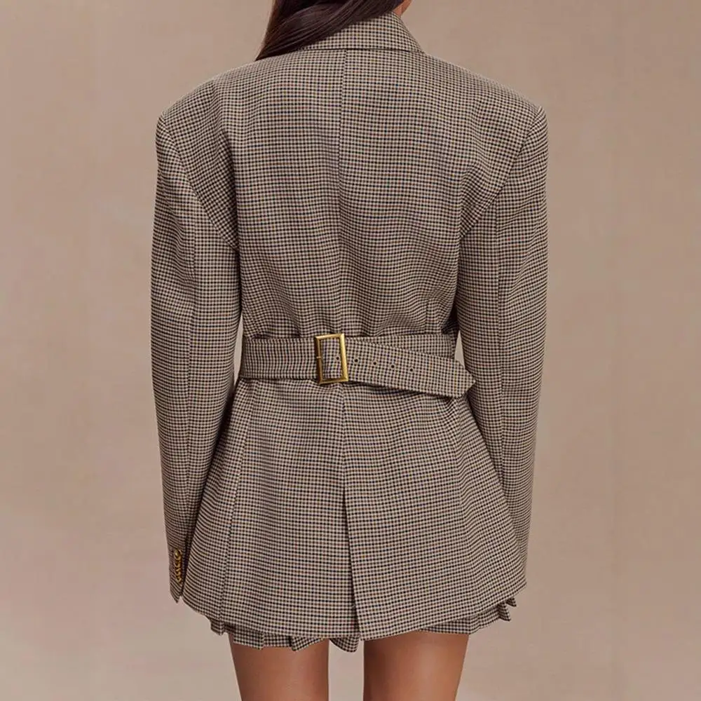 Ele Slim Fit Plaid Suit Jaet for Women Spring Autumn Cross Border Faion Commute Sle Long Sve Office Wear