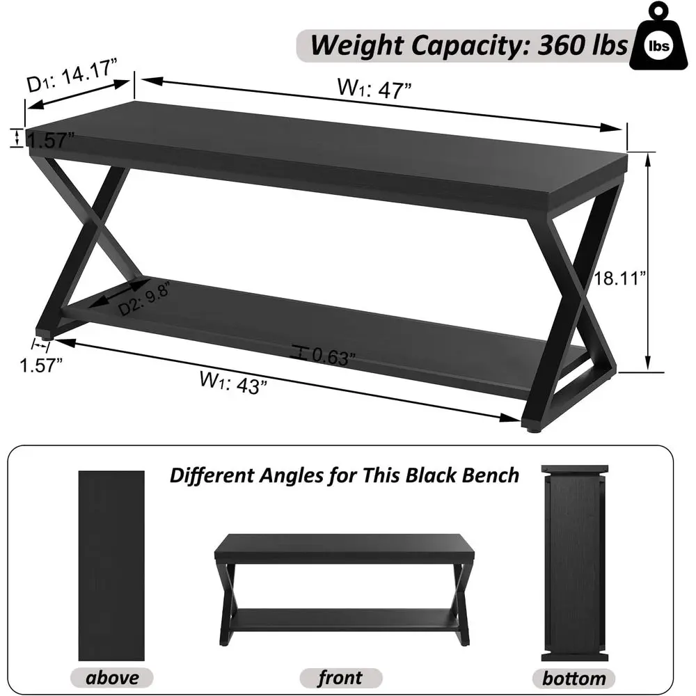 Contemporary Black Oak Entry Bench with Storage, 47 Long for Foyer, Hallway, and Living Spaces