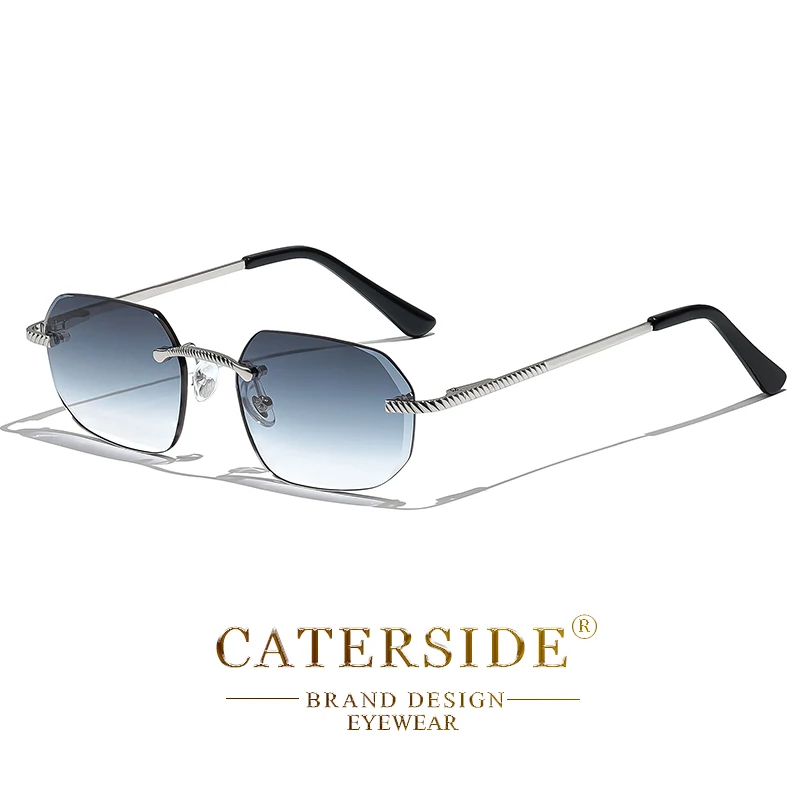 CATERSIDE Neue Retro Randlose Sonnenbrille männer Polygon Luxus Marke Designer Sonnenbrille Frauen Party Festival Brillen Geschenk Fall – Detail 20