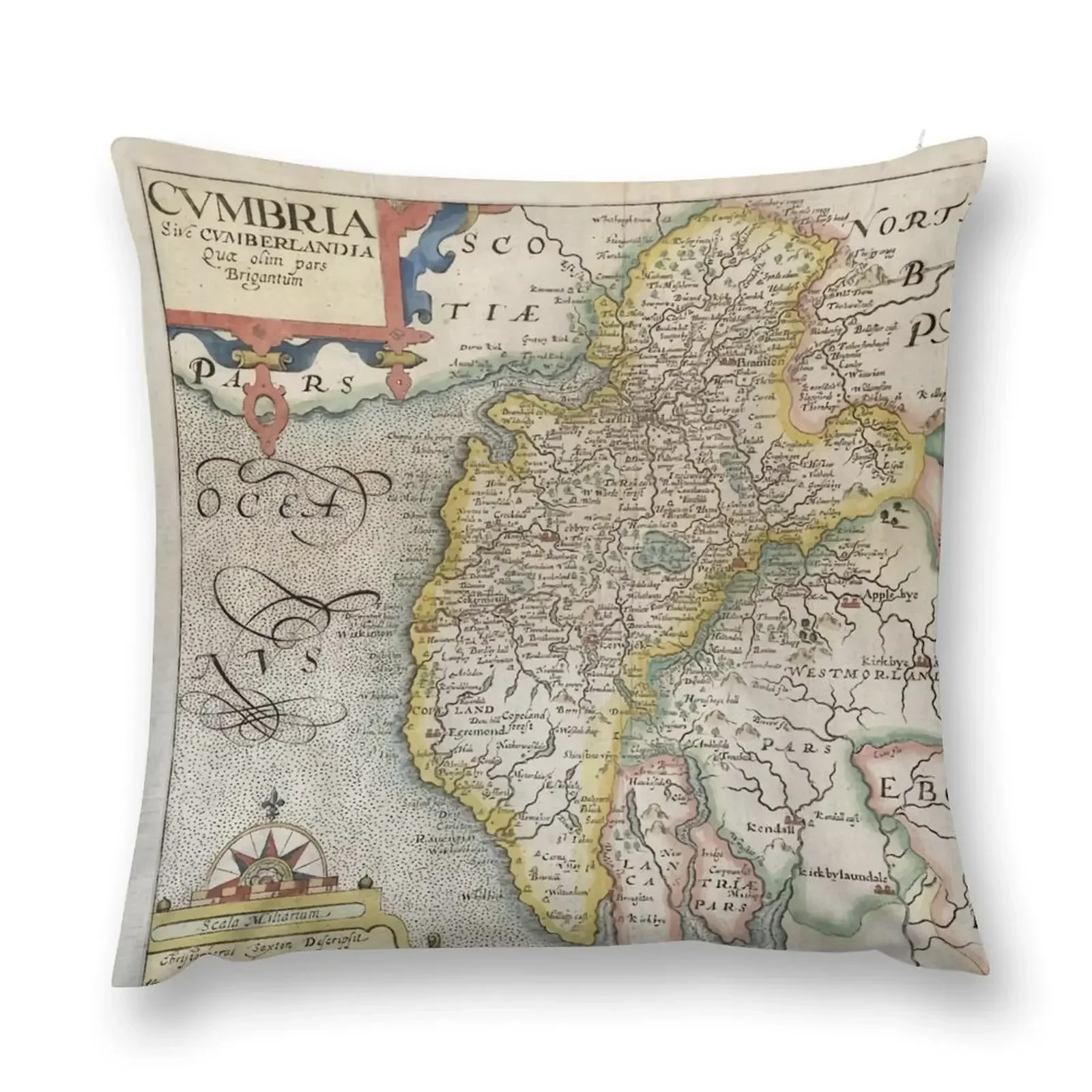 Lake District Landscape Collection - 1607 Saxton Kip Cumbria Map Throw Pillow Cushions Home Decor Sofa Decorative Covers pillow