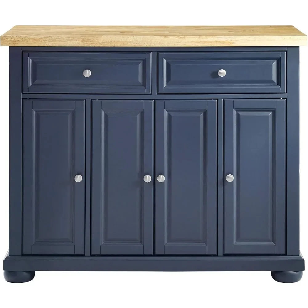 Cabinet Kitchen Furniture Madison Kitchen Island With Butcher Block Top Wheelbarrow Navy Bar Cart Portable Trolley Shelf, Navy