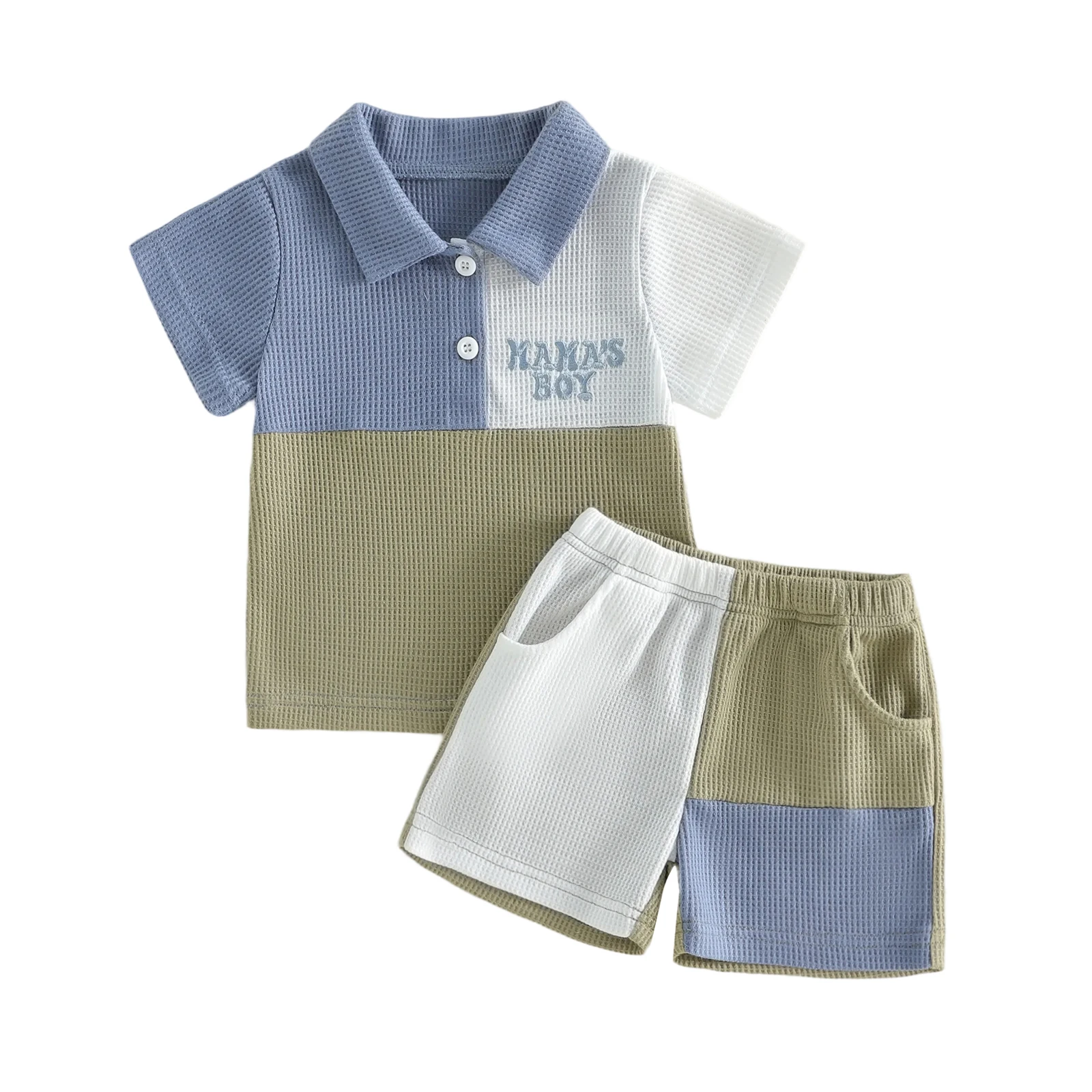 

Летний комплект для маленьких мальчиков: топ с короткими рукавами и шорты контрастного цвета с вышивкой букв, комплект из 2 предметов