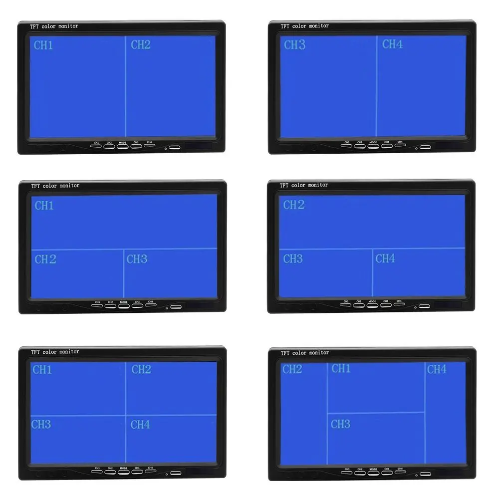 7 Inch TFT LCD Screen Car Monitor Quad Split Screen 4ch 4PIN Aviation Video in 12V 24V For Truck Bus Motorhome