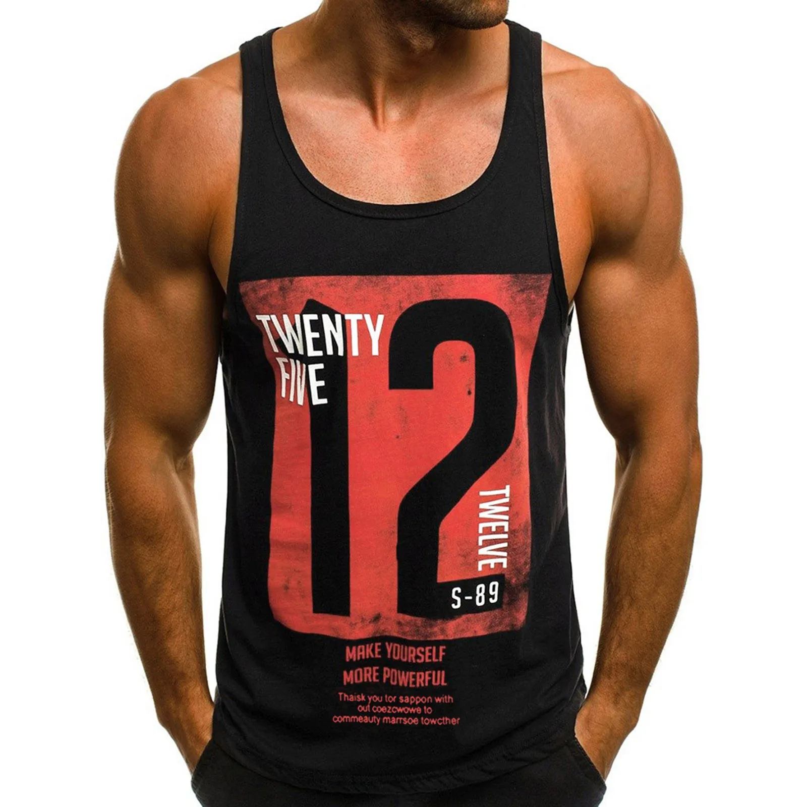 Number 12 Print Vest Men\'s Tank Top Breathable Bodybuilding Tee Gym Vest Sleeveless Men T-shirt Fashion Crew Neck Fitness Tee