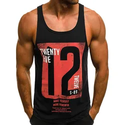 Number 12 Print Vest Men's Tank Top Breathable Bodybuilding Tee Gym Vest Sleeveless Men T-shirt Fashion Crew Neck Fitness Tee