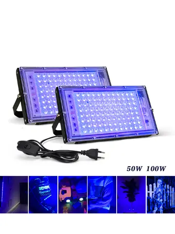 395nm 400nm Led UV Floodlight 220V Ultraviolet Stage Lamp 50W 100W LED Stage Blacklight Waterproof Disco Party Stage Backlight