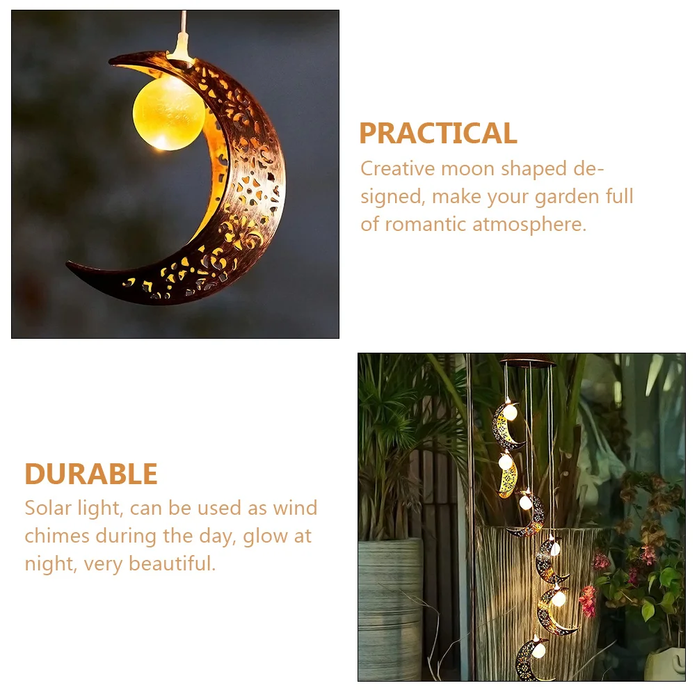 

Moon Shaped Solar Wind Chime Light Garden Hanging Lamp Pendant Night Glow Romantic Atmosphere Plastic Durable Christmas Present