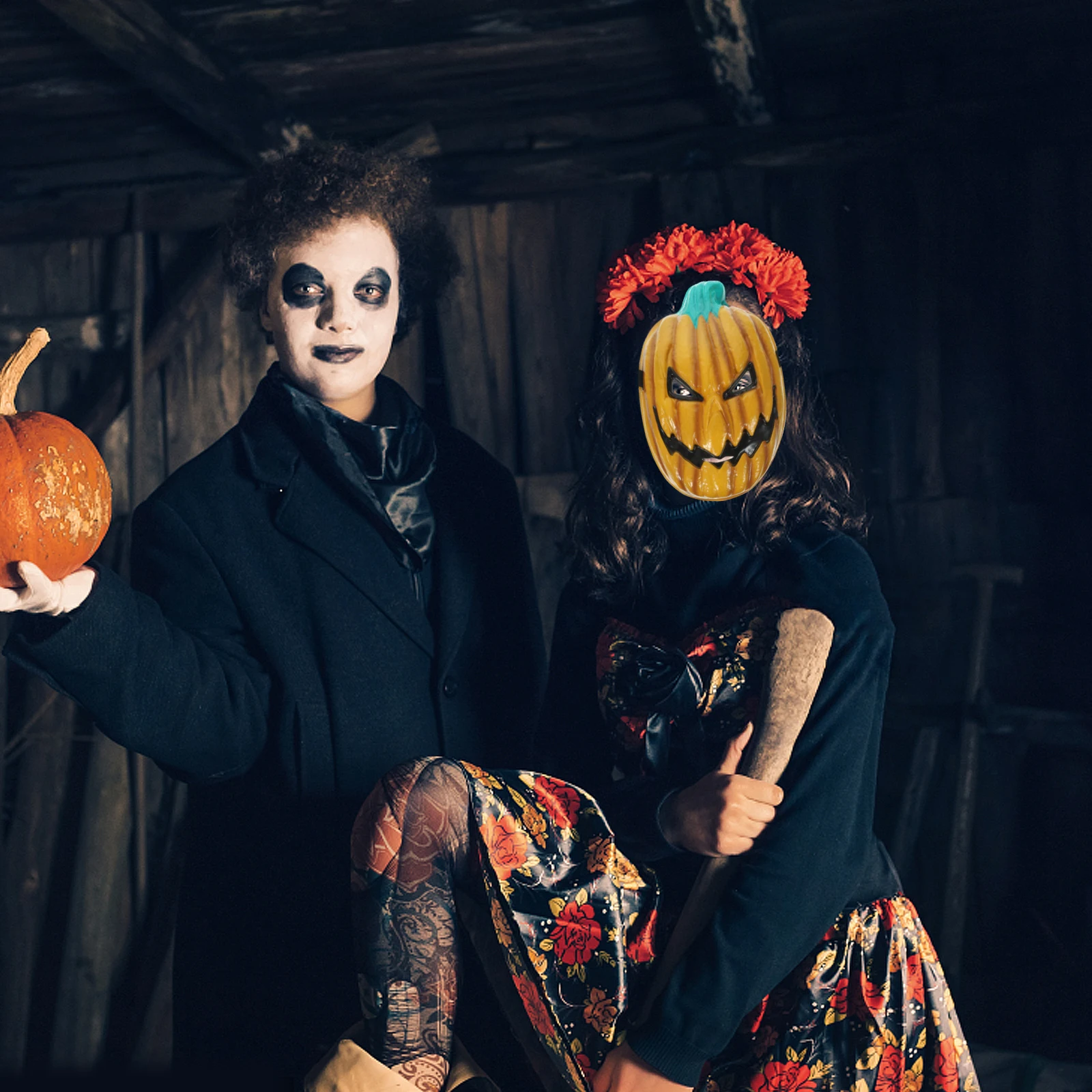 

2 PCS Scary Face Cosplay Mask Grimace Halloween Costumes Funny Pumpkin Head