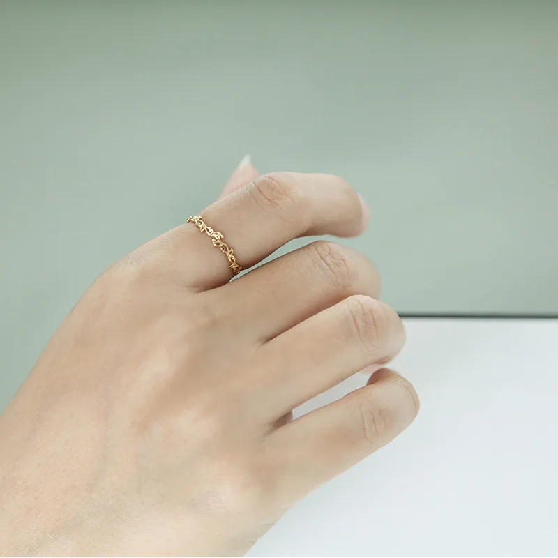 خاتم فرعي مجوف مطلي بالذهب من الفضة الإسترليني الأصلي S925 للنساء، أنيق ورائع وبسيط وكلاسيكي يومي