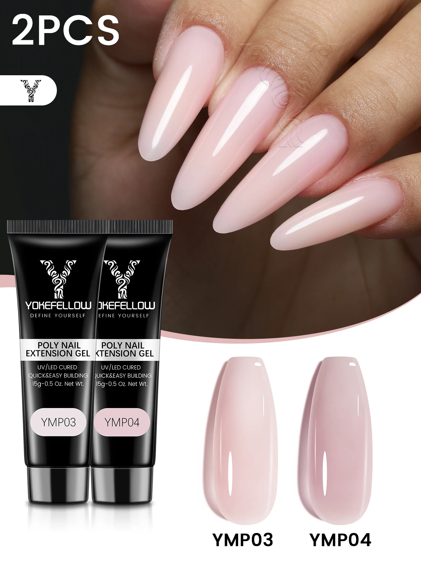 YOKEFELLOW ポリネイルジェルビルダー ネイルエクステンション用 ネイル強化剤 ピンクポリジェル トレンドネイルアートデザイン 3Dネイルモルダー用