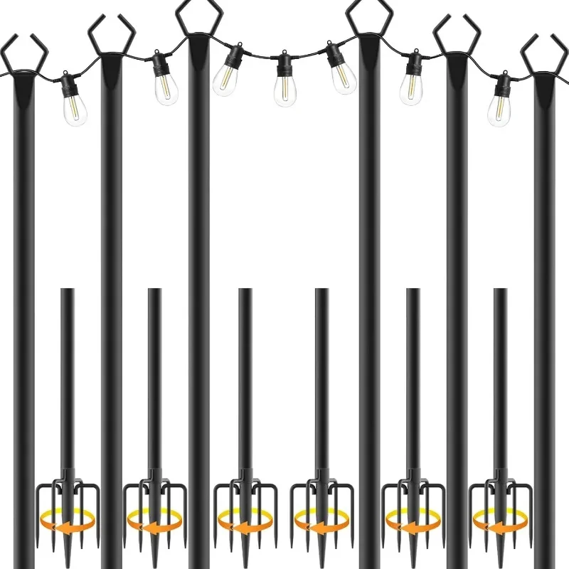 Pack ft Heavy Metal String Light Pol Adjustle Outdoor Lighting Stand Patio,Backyard,Garden,Party & Wedding