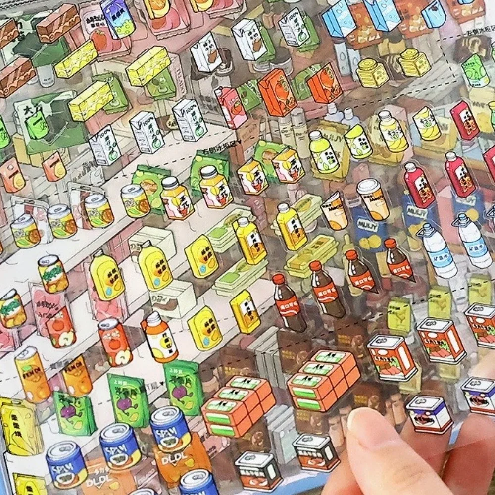 New Cute 3D Scenery Stickers 10 Scenes 33 Sheets Large Size Shop Scene Sticker PET Stacking Sticker Book Holiday Gifts