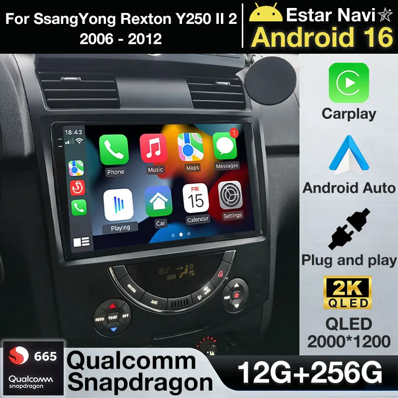 Android 16 Wireless Carplay For SsangYong Rexton Y250 II 2 2006 - 2012 Multimedia WIFI Audio Head Unit Car Radio 4G LTE Auto DSP