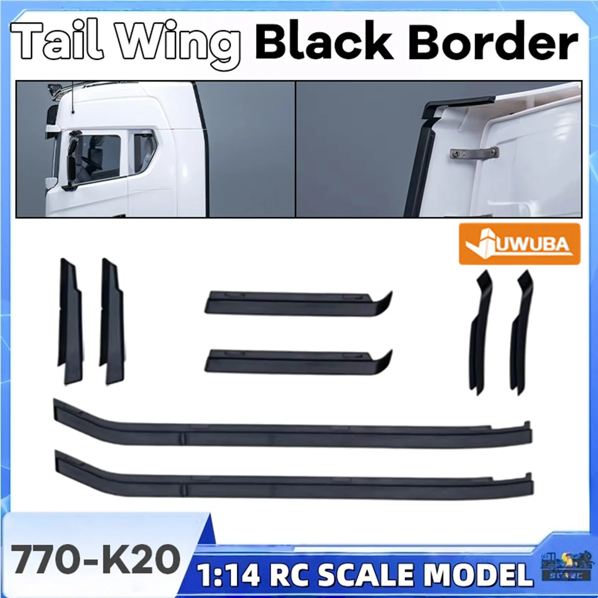 770S Tail Wing Black Border 770-K20 For 1/14 Tamiyaa RC Dump Truck Tractor 6X4 56368 8X4 56371 SCANIAA JUWUBA Toy Model Parts