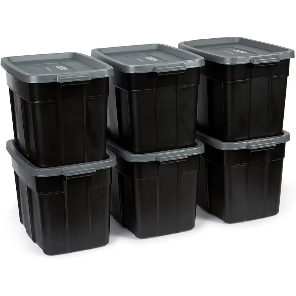 Pack of 6 Boxes for Storage Durable 18 Gallon Stackable Plastic Storage Containers With Lids and Easy Carry Handles Box Large