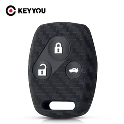 KEYYOU 3 Buttons For HONDA Accord Civic CRV Pilot Fit 2007 2008 2009 2010-2013 Remote Fob Cover Carbon Silicone Car Key Case