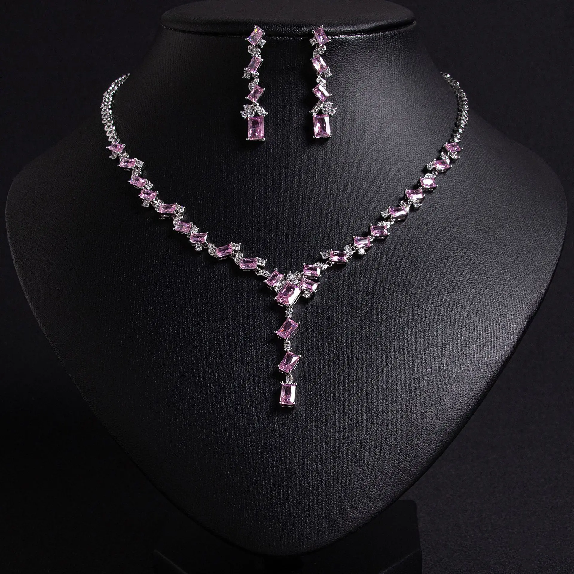 Cubic Zircona Bridal Jewelry Set For Women Simple Sliver Pendant Necklace Earring Set Wedding Evening Party Prom Jewellery Gifts