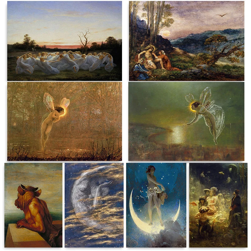 Russian Realism Victorian Classic Painting Posters Fairies of the Meadow Prints Canvas Wall Art Pictures Home Living Room Dec