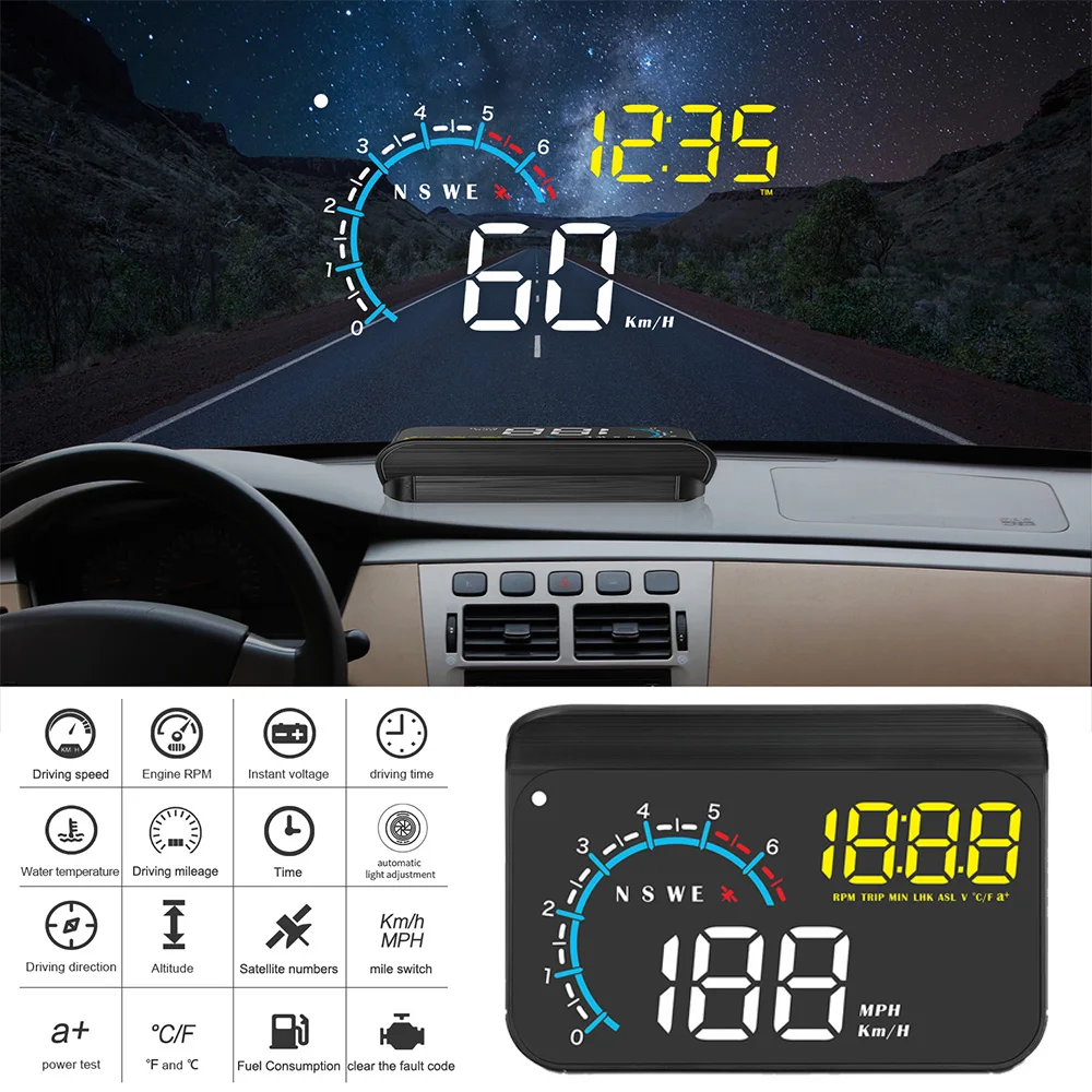 M12 Head Up Display Car OBD2 GPS HUD On-board Computer Auto Projector Gadgets Inteligentes Electronics Windshield Obd2 Display